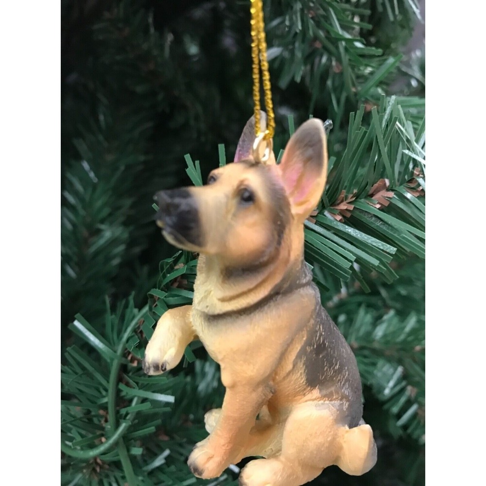 German Shepard Dog Ornament Christmas Tree Tan and Black Raised Paw